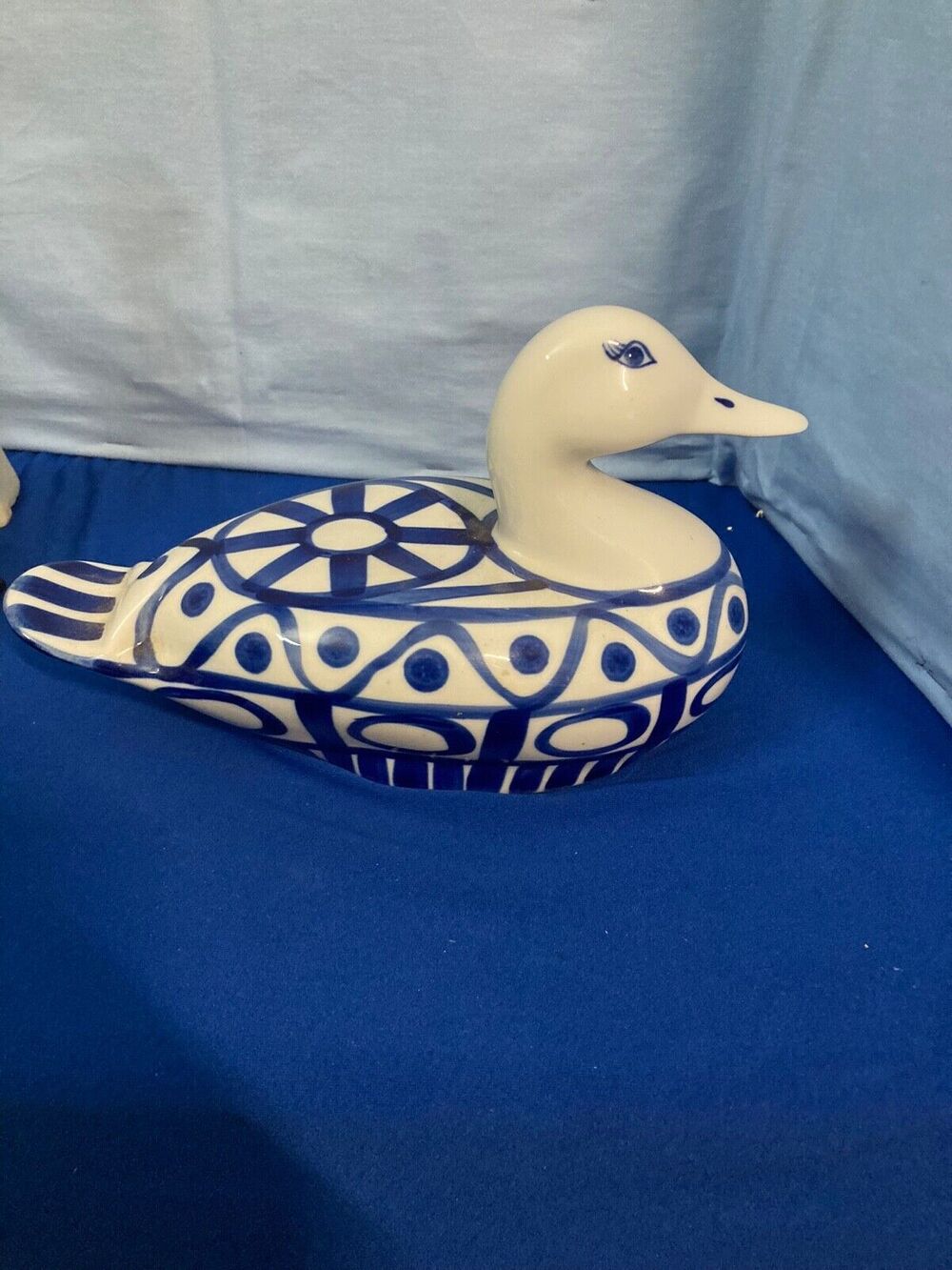DANSK Arabesque Duck Figure Blue & White Porcelain Decorative Figurine 9 1/2"